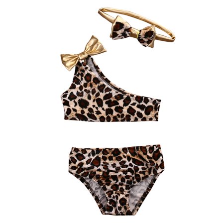 0-8 Years Kids Baby Girl Leopard Bow Bikini Set Swimwear Swimsuit Bathing Suit 3 Pcs