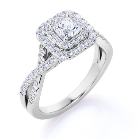 1 Carat Princess Cut Moissanite Engagement Ring - Bridal Set - Double Halo Ring - Cluster Ring - 18k White Gold Over Silver HOT DEAL AT WALMART!