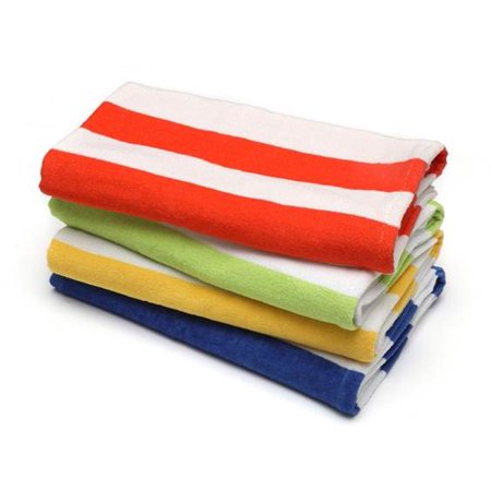 100% Cotton, Cabana Stripe Beach Towels, Assorted Colors, Set of 4, 28 in x 60 in