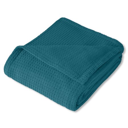 100% Cotton Houndstooth Stitch Pattern Woven Grand Hotel Blanket Full/Queen Teal