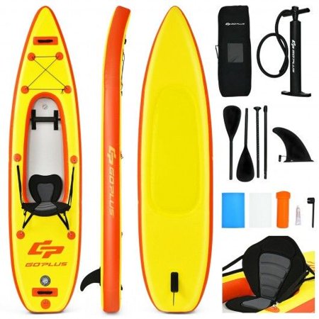 10.8 Feet Inflatable Kayak Set K1 1-Person Sit-On-Top Kayak with Oars-Yellow - Color: Yellow