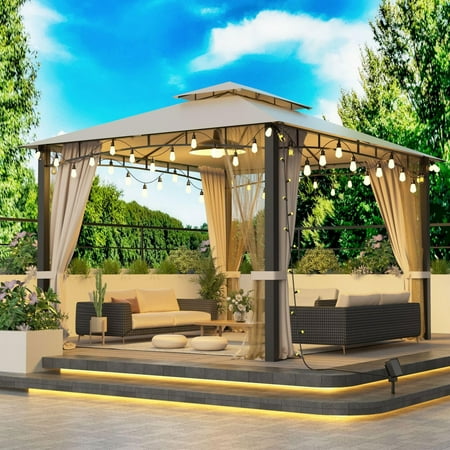 FLASH DEAL!! 10’x12′ Patio Gazebo with Mosquito Net and Sunshade Curtains HUGE PRICE DROP!