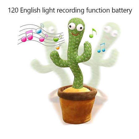 1111Fourone Dancing Toy Cactus Shape Shake Plant Toy Electric Singing Supply Gift, 120 English Songs, Recording, Lighting, Battery