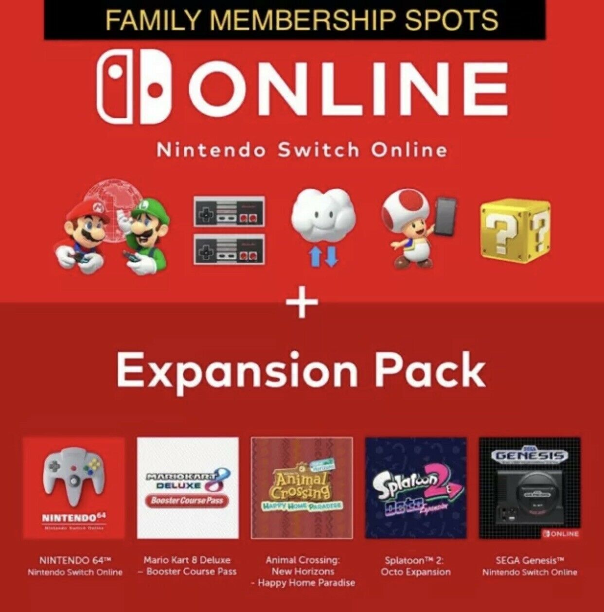 12 Months Nintendo Switch Online Family Membership + Expansion Pack - 1 Spot