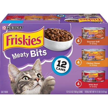 (12 Pack) Friskies Gravy Wet Cat Food Variety Pack, Meaty Bits, 5.5 oz. Cans