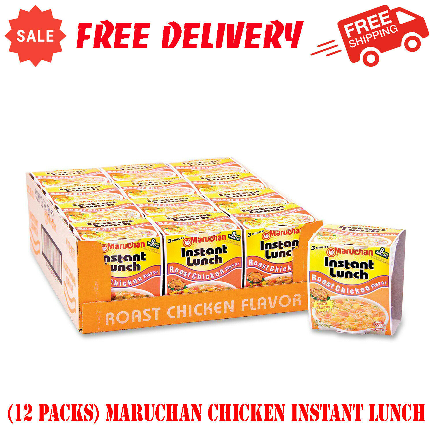 (12 Packs) Maruchan Chicken Instant Lunch, Ramen Noodles, Food - 2.25 oz Cup