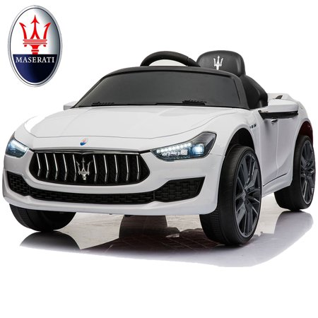 12V Ride On Cars, Maserati Electric Cars for Kids Girls Boys, Power 4 Wheels Ride on Toys, kids Cars to Drive with LED Headlights, Horn, Electric Ride on Vehicle for Kids Birthday Gifts, White, R9017