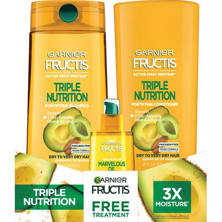 ($14 Value) Garnier Fructis Triple Nutrition Holiday Gift Set, 3-Piece, Shampoo, Conditioner & Leave-In Treatment