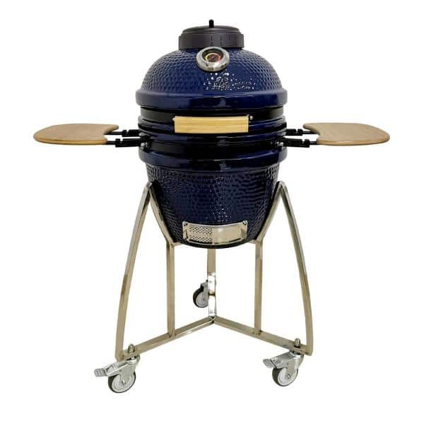 15 in. Kamado Ceramic Charcoal Grill in Blue with Free Cover, Electric Starter and Pizza Stone