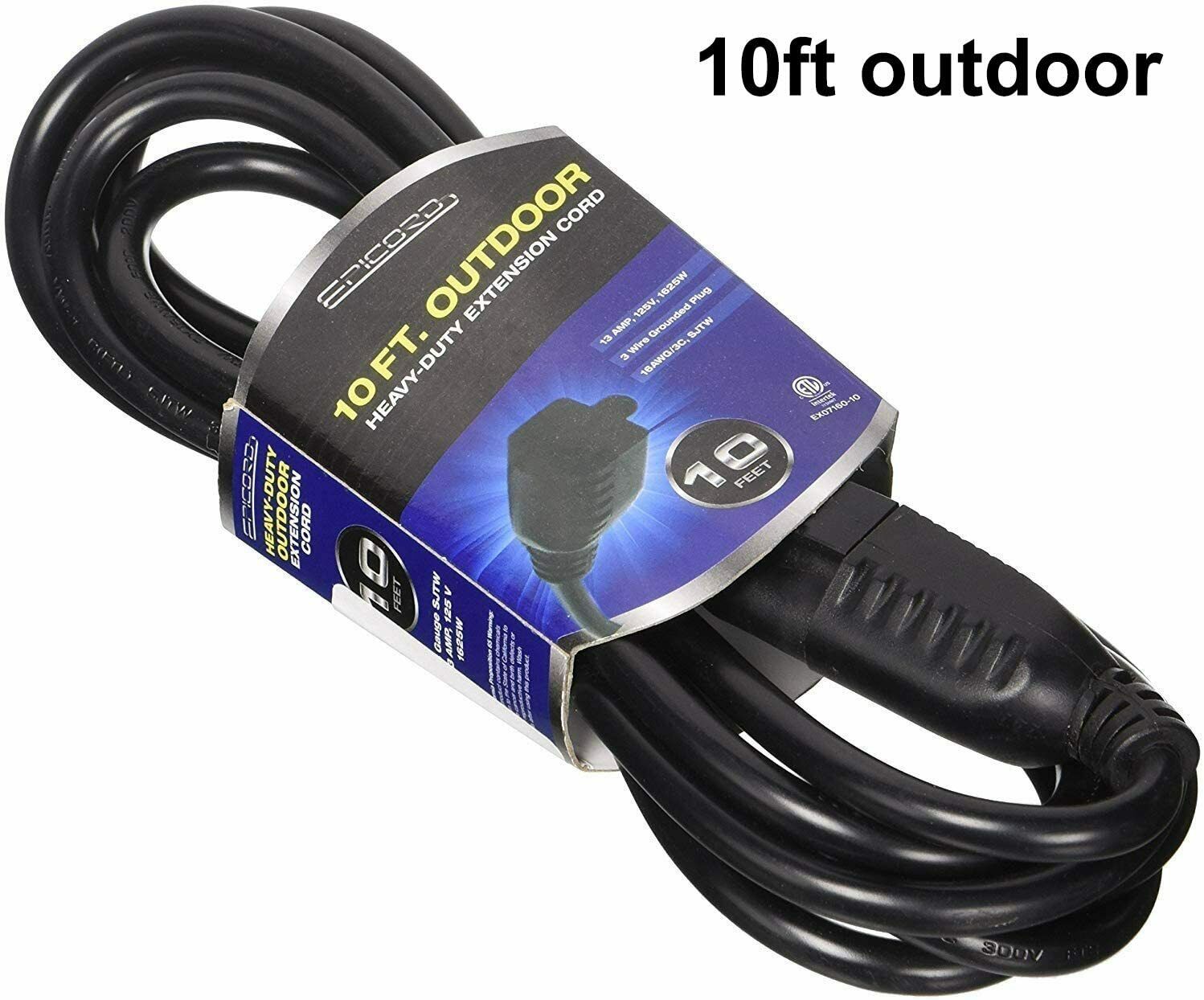 16/3 Extension Cord Outdoor Extension Cord (10 ft) Black Heavy Duty Extension Co