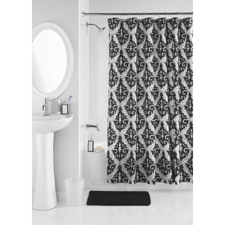 17-Piece Mainstays Bathroom Accessory Set, Black Ikat Damask Print