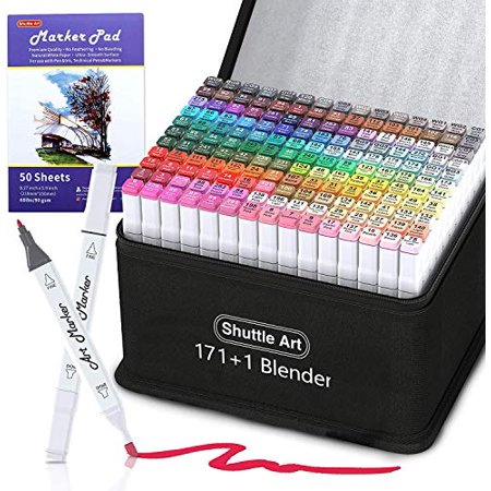 172 Colors Dual Tip Alcohol Based Art Markers,171 Colors plus 1 Blender Permanent Marker 1 Marker Pad with Case Perfect for Kids Adult Coloring Books Sketching and Card Making