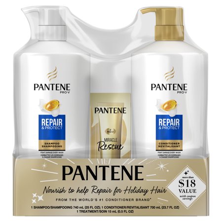 ($18 VALUE) Pantene Repair & Protect Holiday Pack: Shampoo & Conditioner + Intense Rescue Shots Treatment