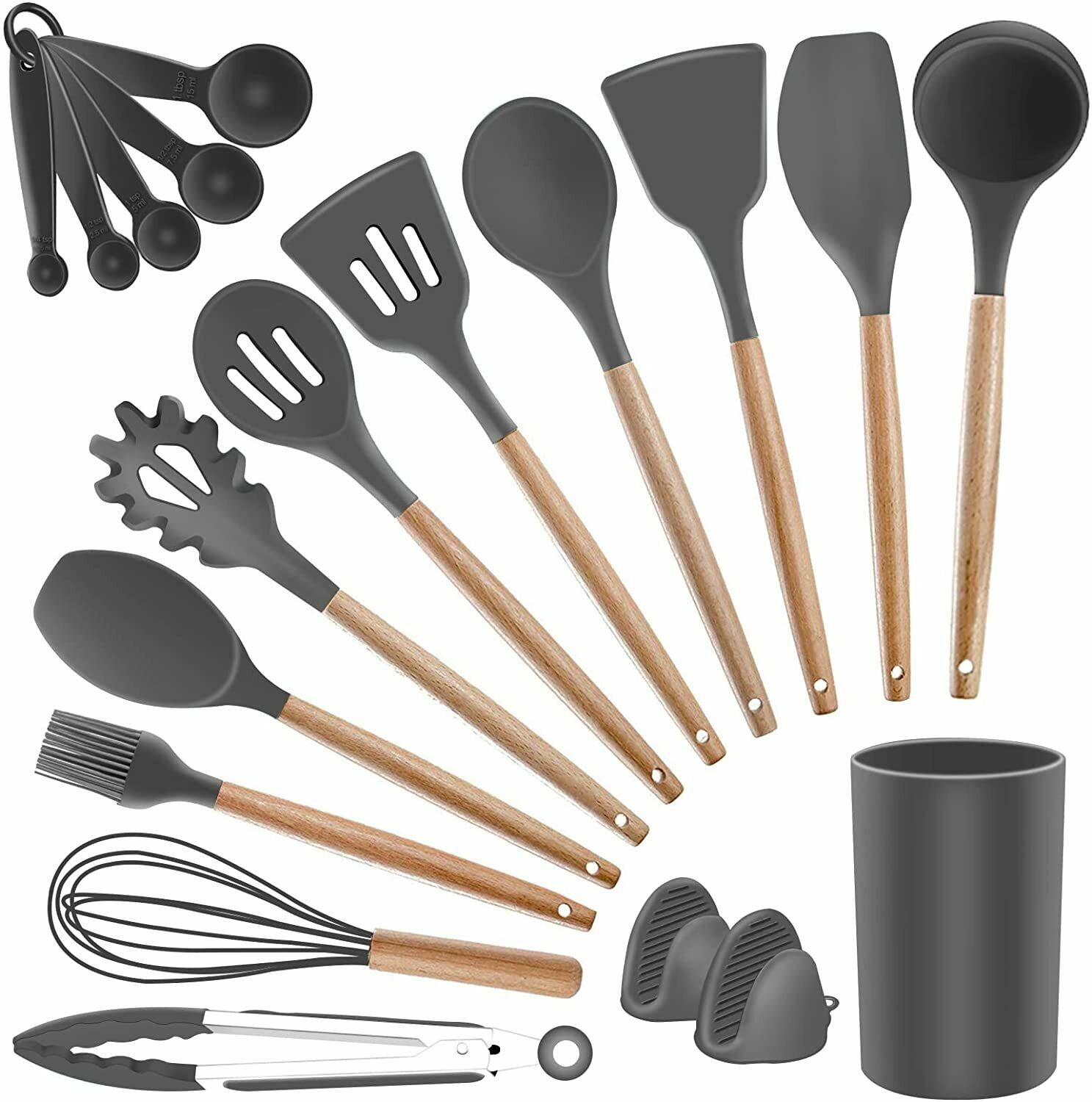 19 Pcs Silicone Kitchen Utensil Set with Holder, Heat Resistant Cooking Utensils