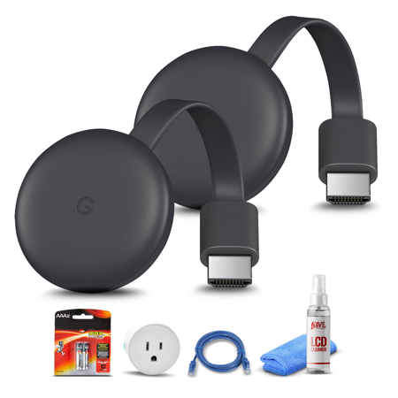 (2) Google Chromecast Streaming Device (3rd Gen) + WiFi Smart Plug + Ethernet Cable + 2x AAA Batteries + LCD Cleaner