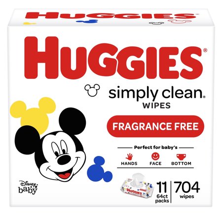 (2 pack) Huggies Simply Clean Unscented Baby Wipes, 11 Flip-Top Packs (704 Wipes Total)