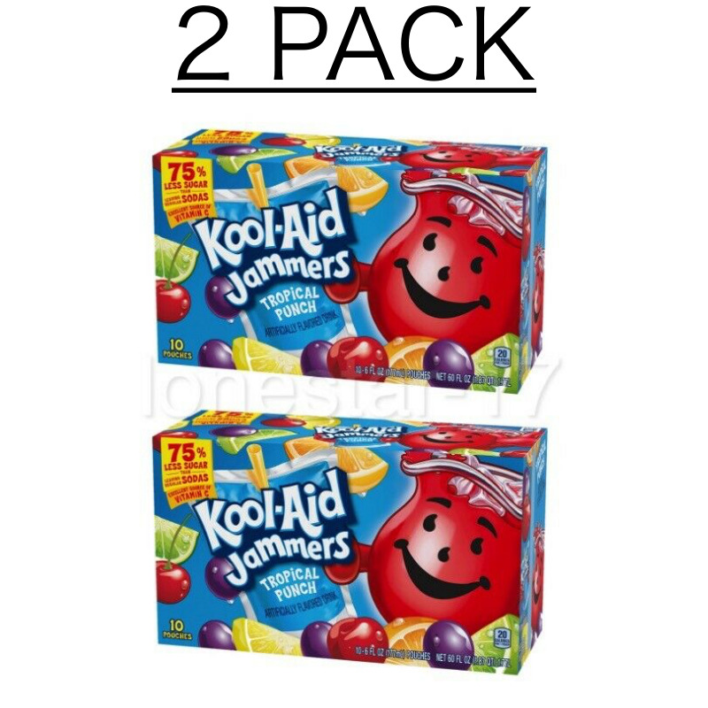2-PACK Kool-Aid Jammers Tropical Punch Flavored JuiceDrink 6 fl oz. (10 Pouches)