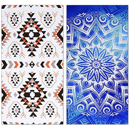 2 Pack Oversized Beach Towel Clearance , Extra Large Fast Quick Dry Sand Free Proof Mat Travel Stuff Cool Pool Microfiber Towel for Adults Men Women Mom Dad Funny Gift , 74"x36"-Mandala Boho Blue