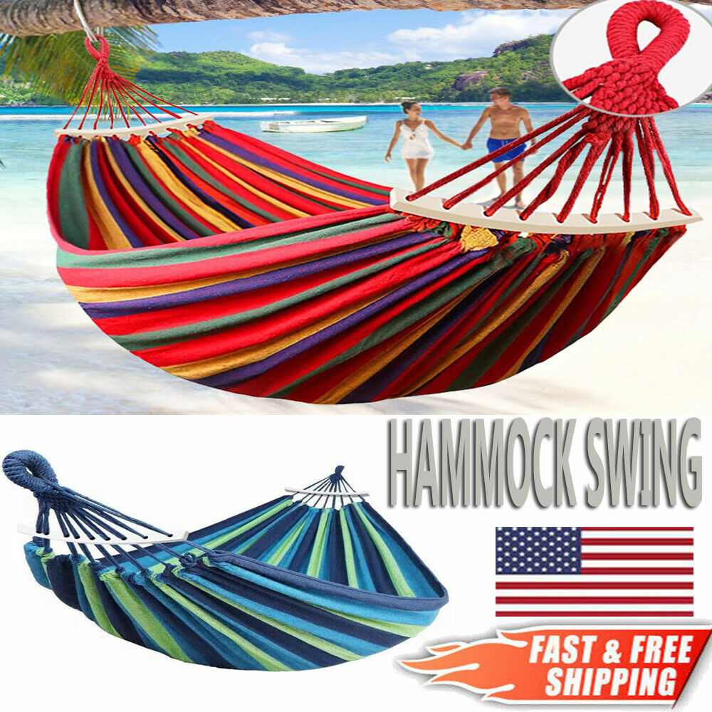 2 Person Double Camping Hammock Chair Bed Outdoor Hanging Swing Sleeping Gear
