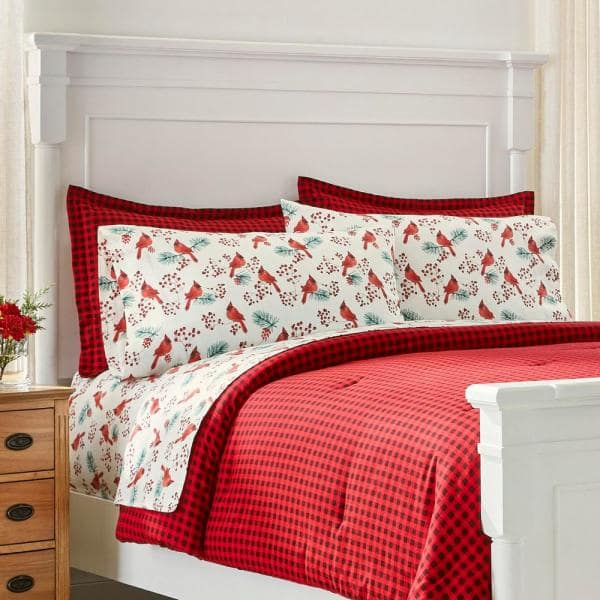 2-Piece Red Buffalo Check Plaid Flannel Twin Comforter Set