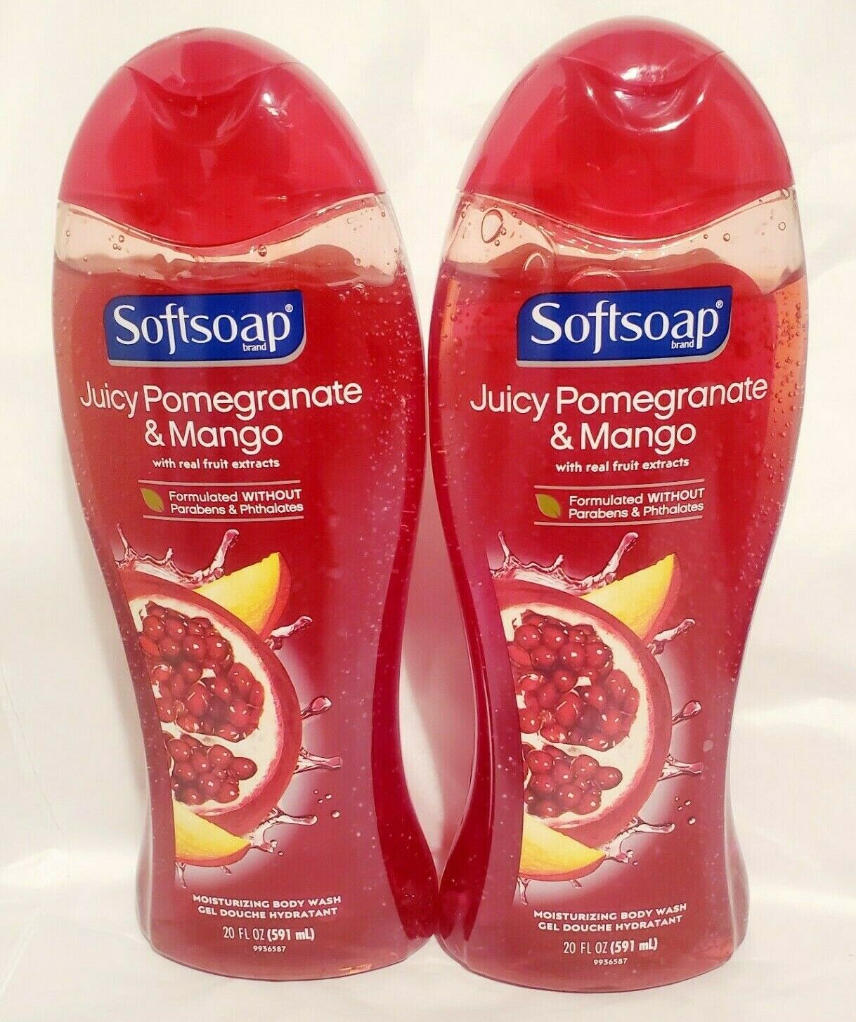 (2) Softsoap Body Wash LOT Moisturizing Pomegranate & Mango 20 Fl Oz each Soap