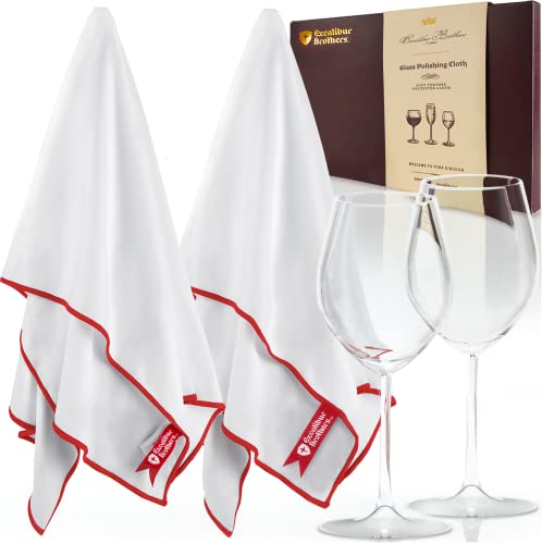 Excalibur Brothers Premium Glass Polishing Cloth 23.5&Quot; X 20&Quot; (2 Pack) - Streak And Lint Free Wine Cloths, Large Polishing Cloth For Glassware, Wineglass Cleaner Best Gifts For Men (White)