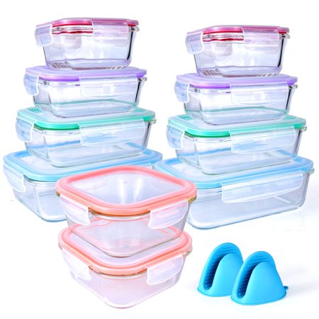20 Piece Glass Food Storage Airtight & Leak-proof Containers Set with Snap Lock Lids, Bonus 2 Oven Silicone Gloves, Safe