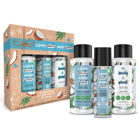 ($20 Value) Love Beauty and Planet Coconut Water & Mimosa Flower Volume and Bounty Holiday Gift Set (Shampoo, Conditioner, Dry Shampoo) 3 Ct