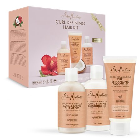 ($20 Value) SheaMoisture Coconut and Hibiscus Curl and Shine Holiday Gift Set (Shampoo, Conditioner, Smoothie) 3 Ct