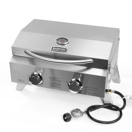 20,000 BTU, 2 Burner Portable BBQ Tabletop Gas Grill Foldable Legs, Stainless Steel