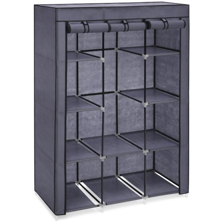 Best Choice Products 10-Shelf Portable Fabric Closet Wardrobe Clothes Storage Rack Organizer w/ Cover - Gray