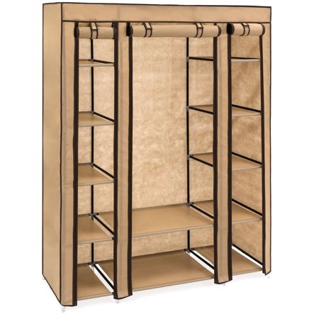 Best Choice Products 12-Shelf Portable Fabric Closet Wardrobe Storage Organizer w/ Cover and Hanging Rod - Mocha