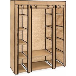 Best Choice Products 12-Shelf Portable Fabric Closet Wardrobe Storage Organizer w/Cover and Hanging Rod - Mocha