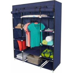 Best Choice Products 13-Shelf Portable Fabric Closet Wardrobe Storage Organizer w/ Cover and Hanging Rod - Blue