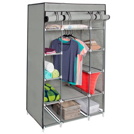 Best Choice Products 13-Shelf Portable Fabric Closet Wardrobe Storage Organizer w/ Cover and Hanging Rod - Gray