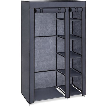 Best Choice Products 6-Shelf Portable Fabric Closet Wardrobe Storage Organizer w/ Cover and Adjustable Rod - Gray