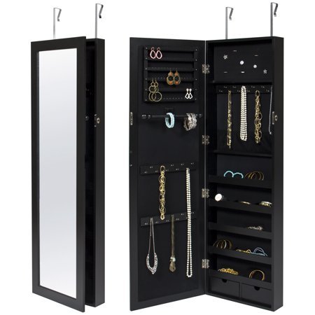 Best Choice Products Wall Door Mounted Locking Mirror Jewelry Cabinet Organizer W/ Keys- Black