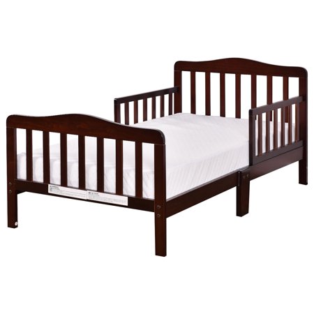 Costway Baby Toddler Bed Kids children Wood Furniture w/ Safety Rails Brown