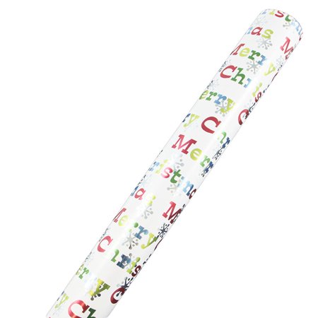 JAM Paper Christmas Wrapping Paper, 25 Sq Ft, Colorful Merry Christmas Design Gift Wrap, Roll Sold Individually