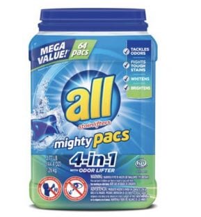 All Mighty Pacs Laundry Detergent Only $0.03