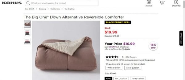 The Big One Down Alternative Reversible Comforter ONLY $16.99 (reg $119)