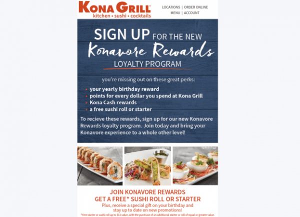 FREEE Sushi Roll at Kona Grill!