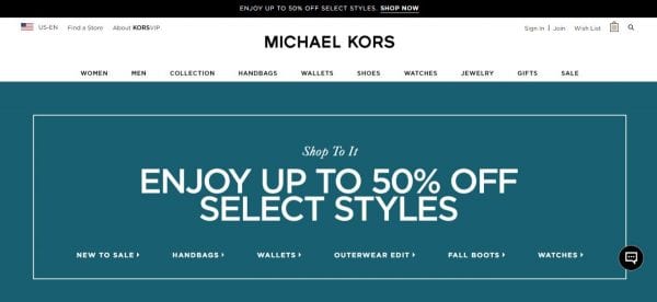 Up To 50% Off Select Styles at Michael Kors