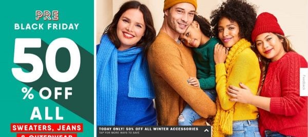 ALL JEANS, SWEATERS & OUTERWEAR 50% OFF at Old Navy