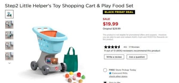 Step2 Little Helper’s Toy Shopping Cart & Play Food Set – BLACK FRIDAY DEAL!