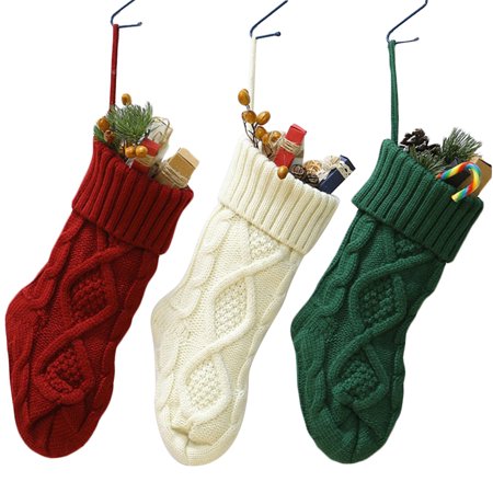 3Pcs 14.57'' Christmas Stocking Knitting Hanging Stocking Christmas Gift Bag Candy Bag...