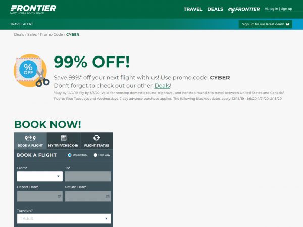 OMG! 99% OFF Frontier Flights! Cyber Monday OFFER!