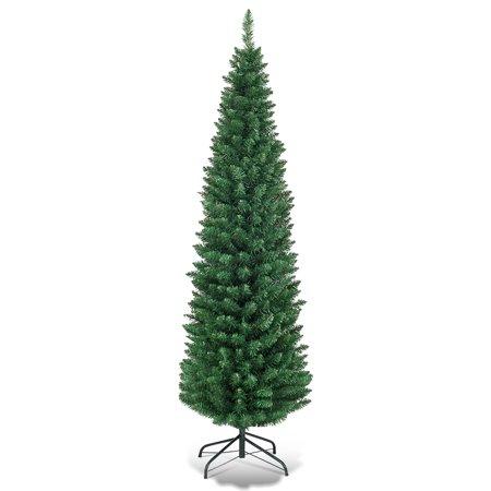 Costway 5Ft6Ft7Ft9Ft Pvc Artificial Pencil Christmas Tree Slim Green