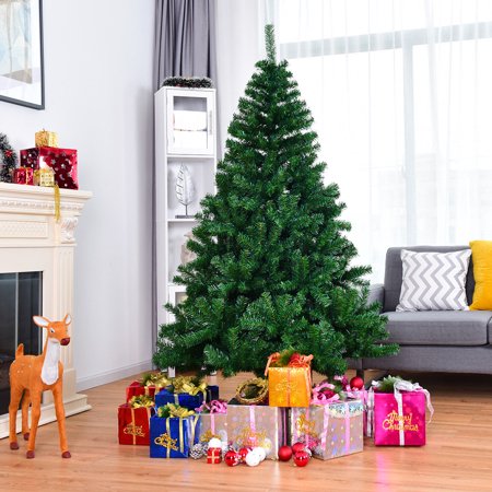 Costway 6Ft/7.5Ft/9Ft Pvc Christmas Tree Hinged Solid Metal Legs