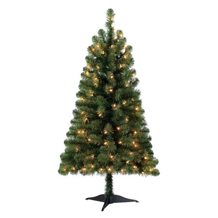 Holiday Time Pre-Lit 4' Indiana Spruce Green Artificial Christmas Tree, Clear-Lights